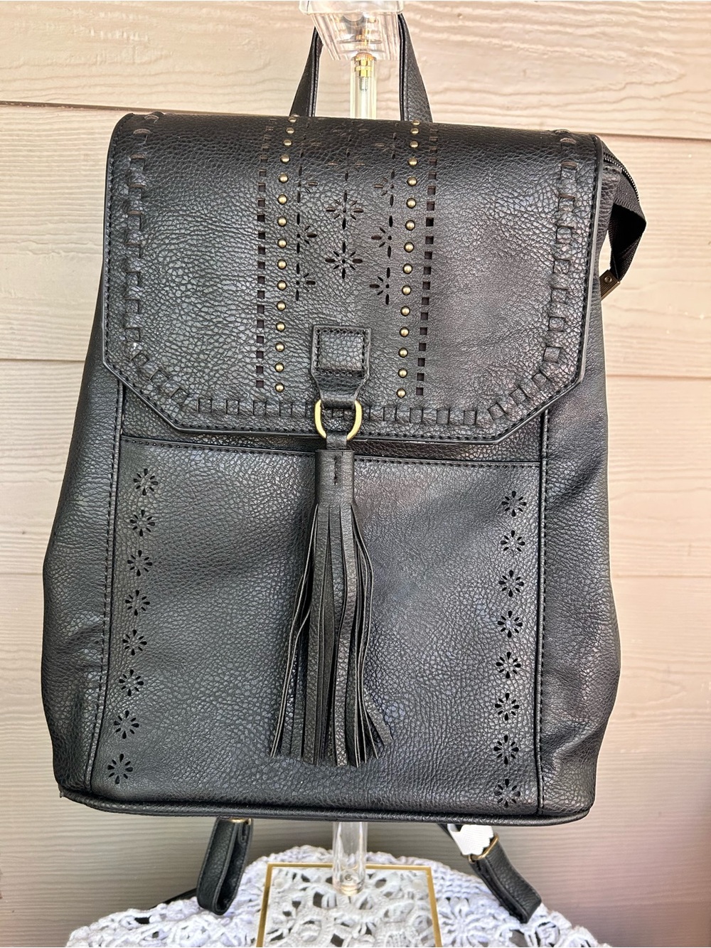 NWT - Black Vegan Leather Tassel Backpack - Stylish Everyday Bag